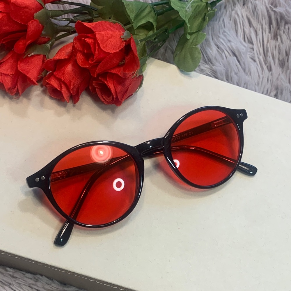 🌹TIJN • Premium Blue Light Blocking Retro Round Glasses  with Red Lenses • EUC